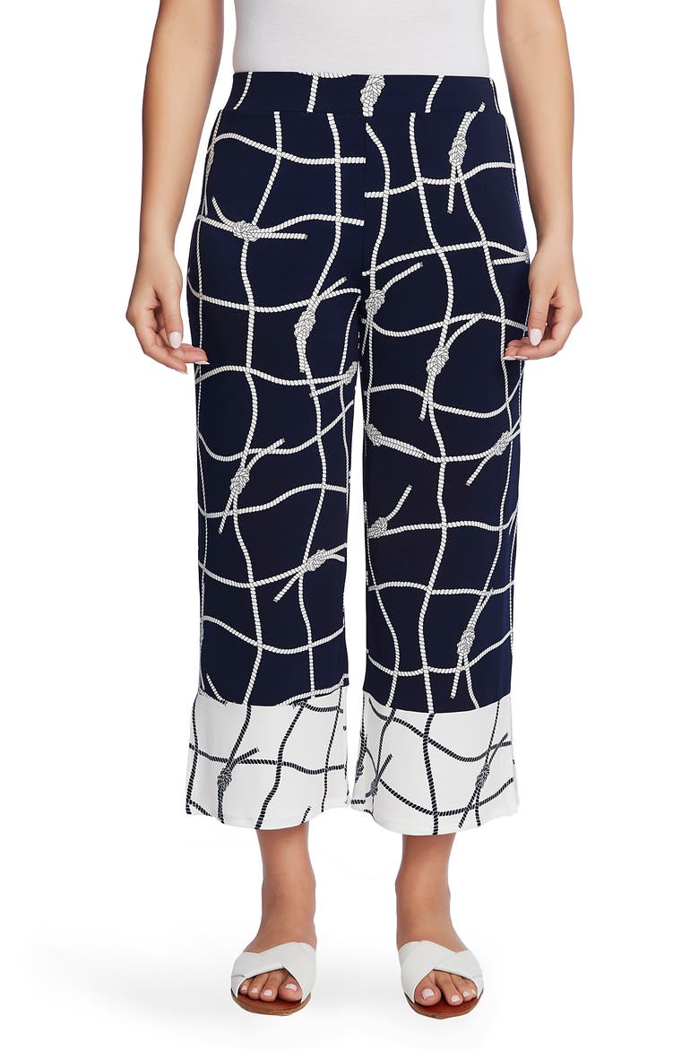 Colorblock Nautical Ropes Crop Wide Leg Trousers, Main, color, EVENING NAVY