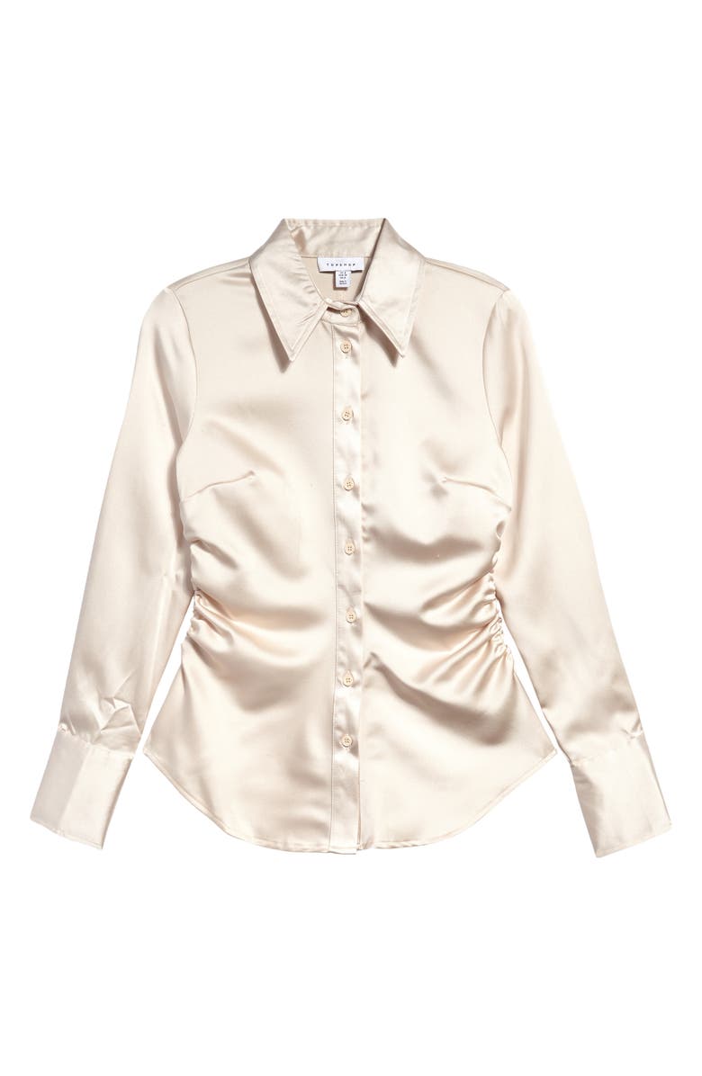 Topshop Ruched Side Slim Fit Satin Button-Up Shirt, Main, color,