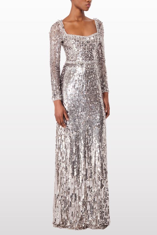 Jenny Packham Kestra Sequin-embellished Maxi Dress In Gray