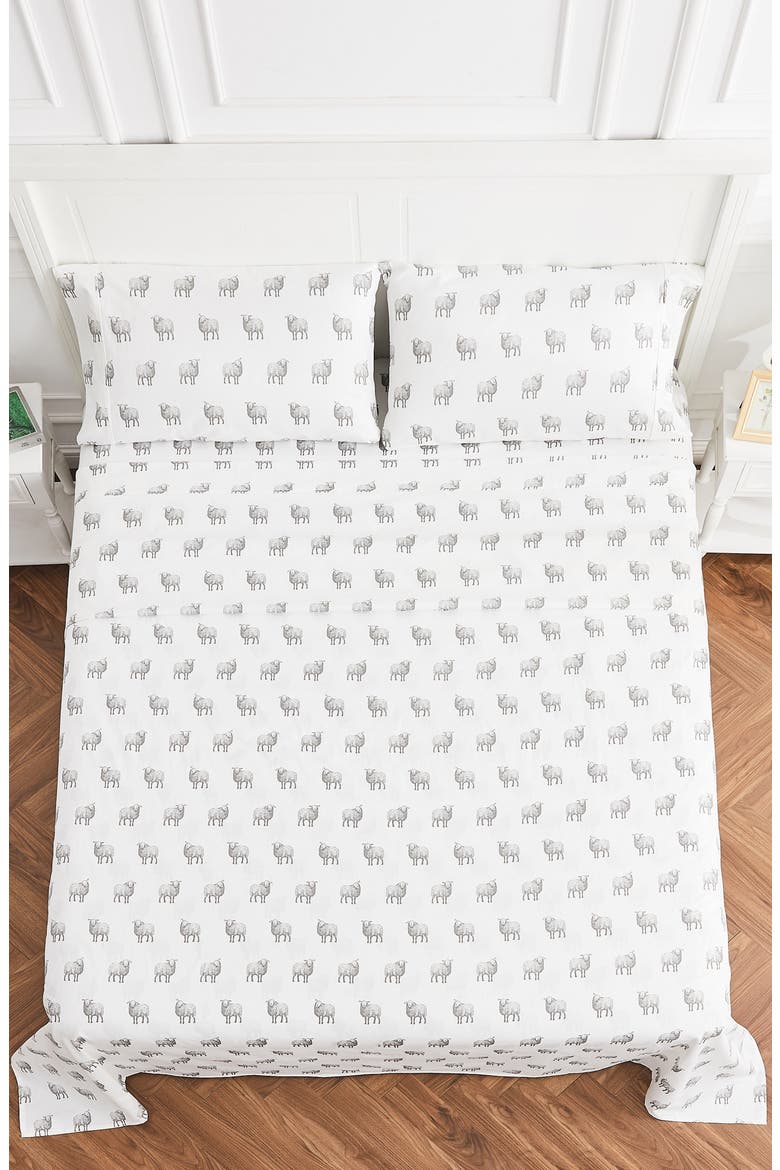 Sheep Print 400 Thread Count Cotton Sheet Set, Alternate, color, GREY