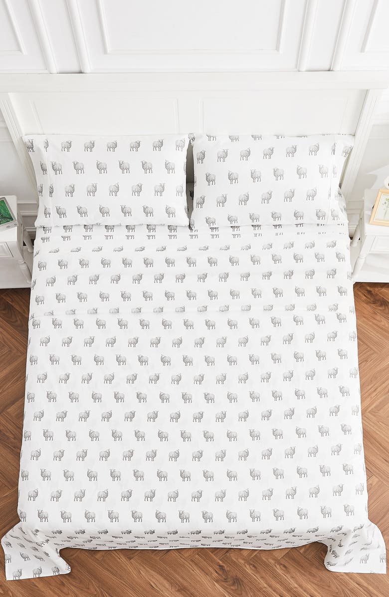 MELANGE HOME Elephant Print 400 Thread Count Cotton Sheet Set, Alternate, color, Grey