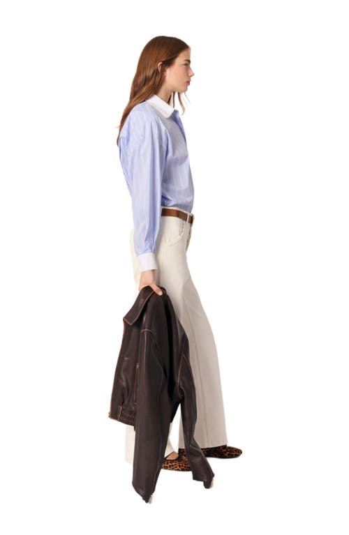 Maje Striped Shirt With Beaded Collar In Light Blue Stripes