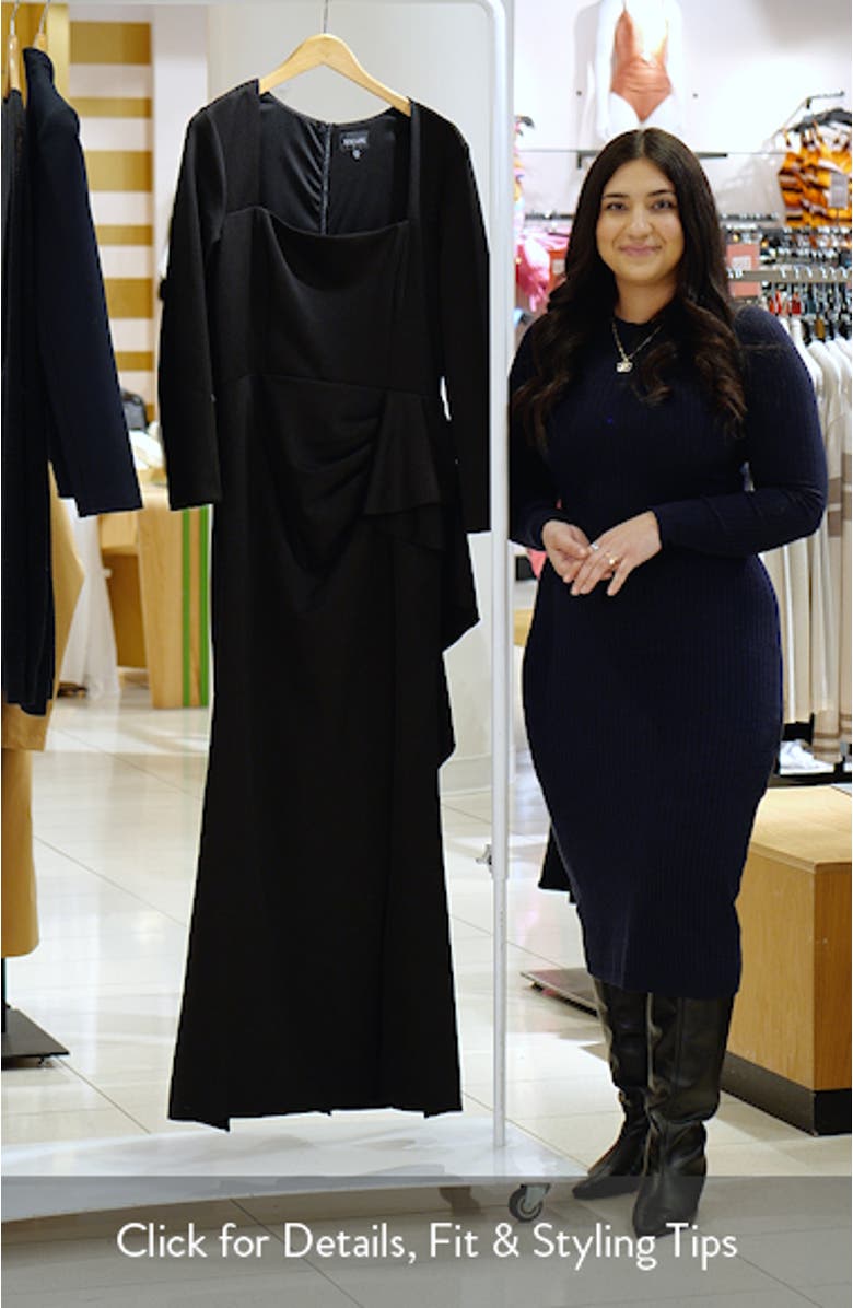 Side Ruffle Long Sleeve Scuba Knit Gown, sales video thumbnail