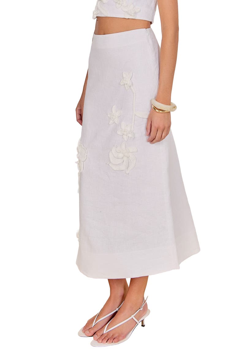 Crochet Flower Linen Maxi Skirt, Alternate, color, OFF WHITE