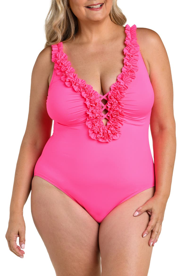 Island Plunge One-Piece Swimsuit, Main, color, BRIGHT PINK