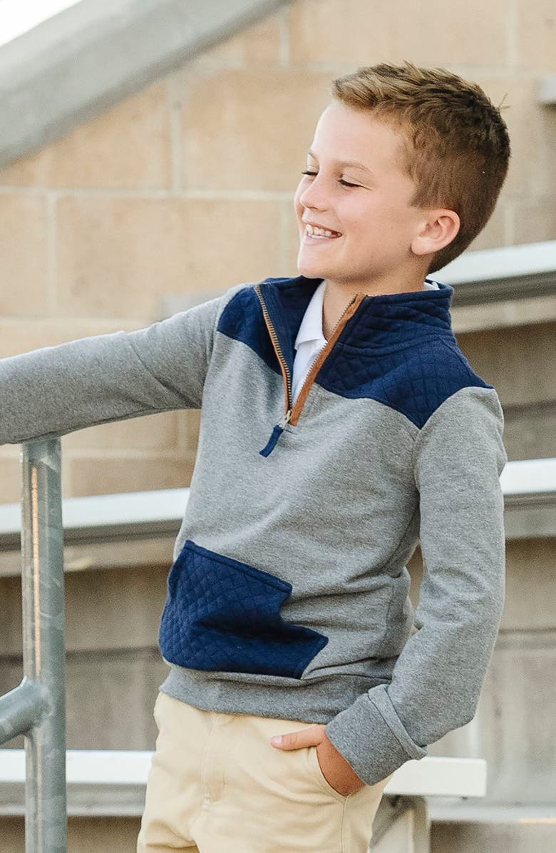 Hope & Henry Kids' Organic Long Sleeve French Terry Half-Zip Pullover, Alternate, color, Navy And Dark Gray Heather