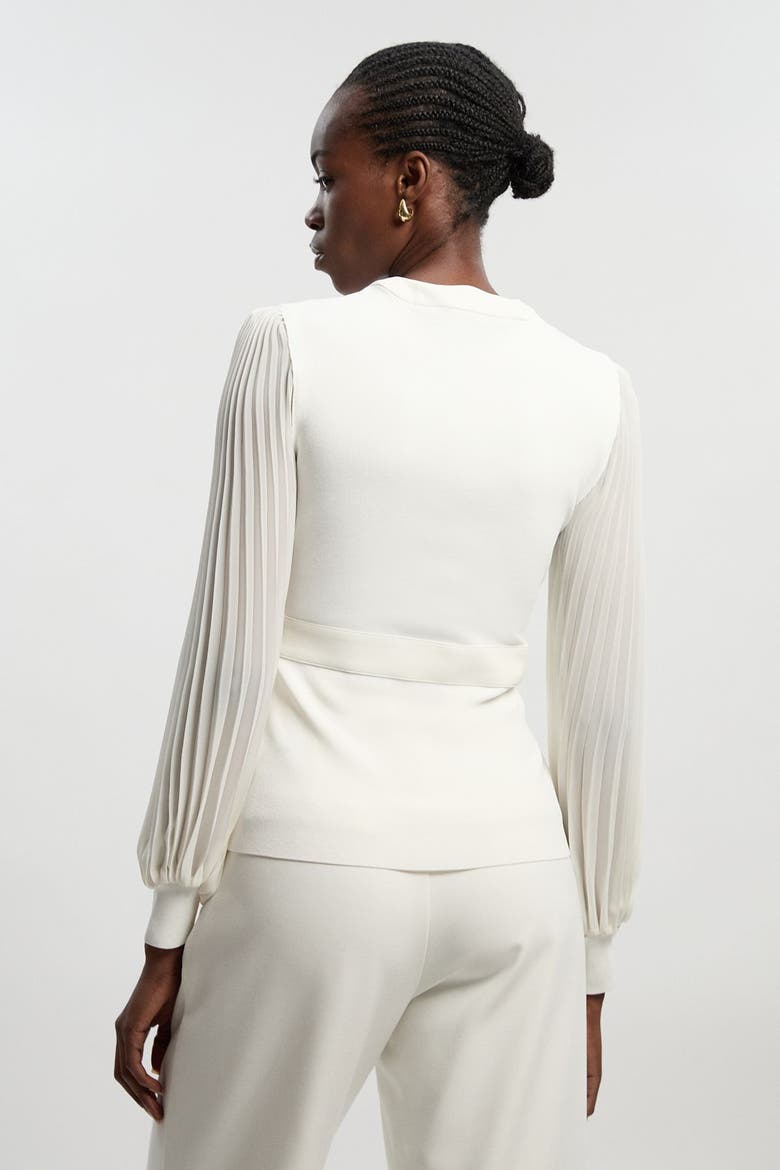 Pleated Sleeve Zip-Neck Top, Alternate, color, Ivory