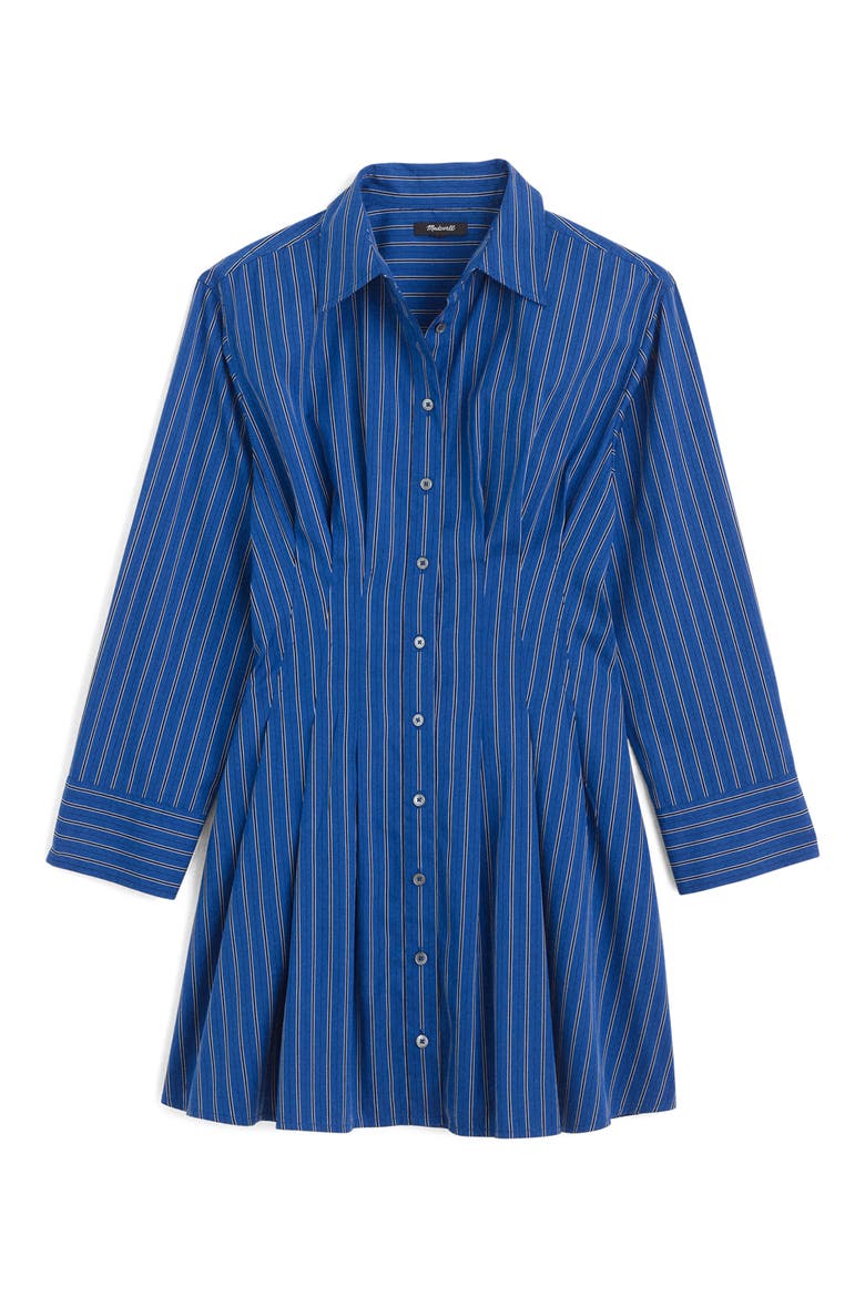Seamed Mini Shirtdress, Alternate, color, BLUE BLACK WHITE MICRO STRIPE