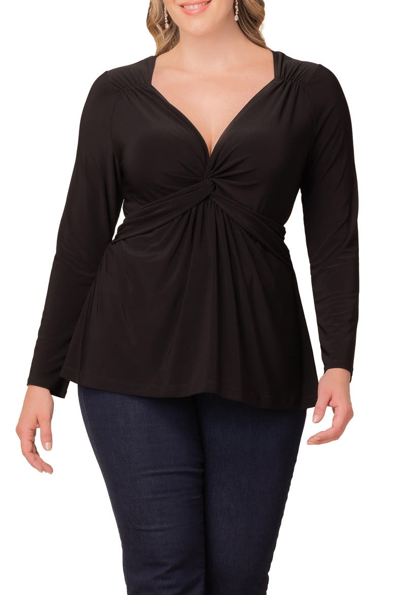 Abigail Long Sleeve Twist Front Top, Main, color, BLACK NOIR