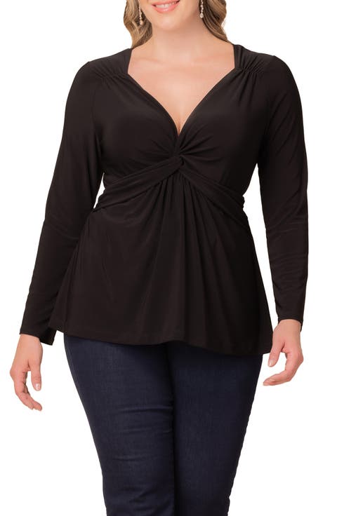Abigail Long Sleeve Twist Front Top (Plus Size)