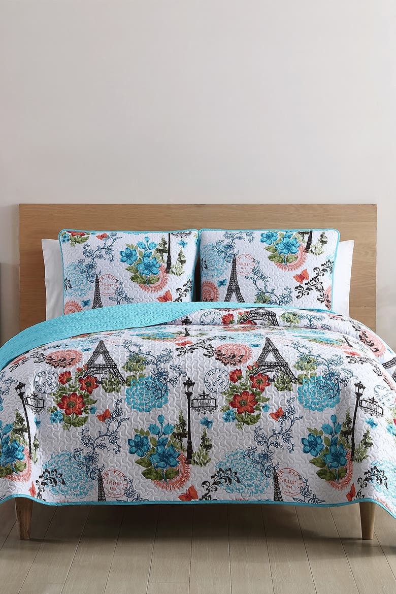 Eiffel Reversible Quilt Set - King, Main, color, BLUE