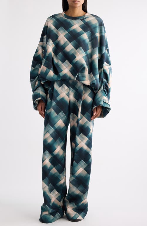 Dries Van Noten Hartia Spray Check Pleated Wide Leg Cotton Pants In Brown