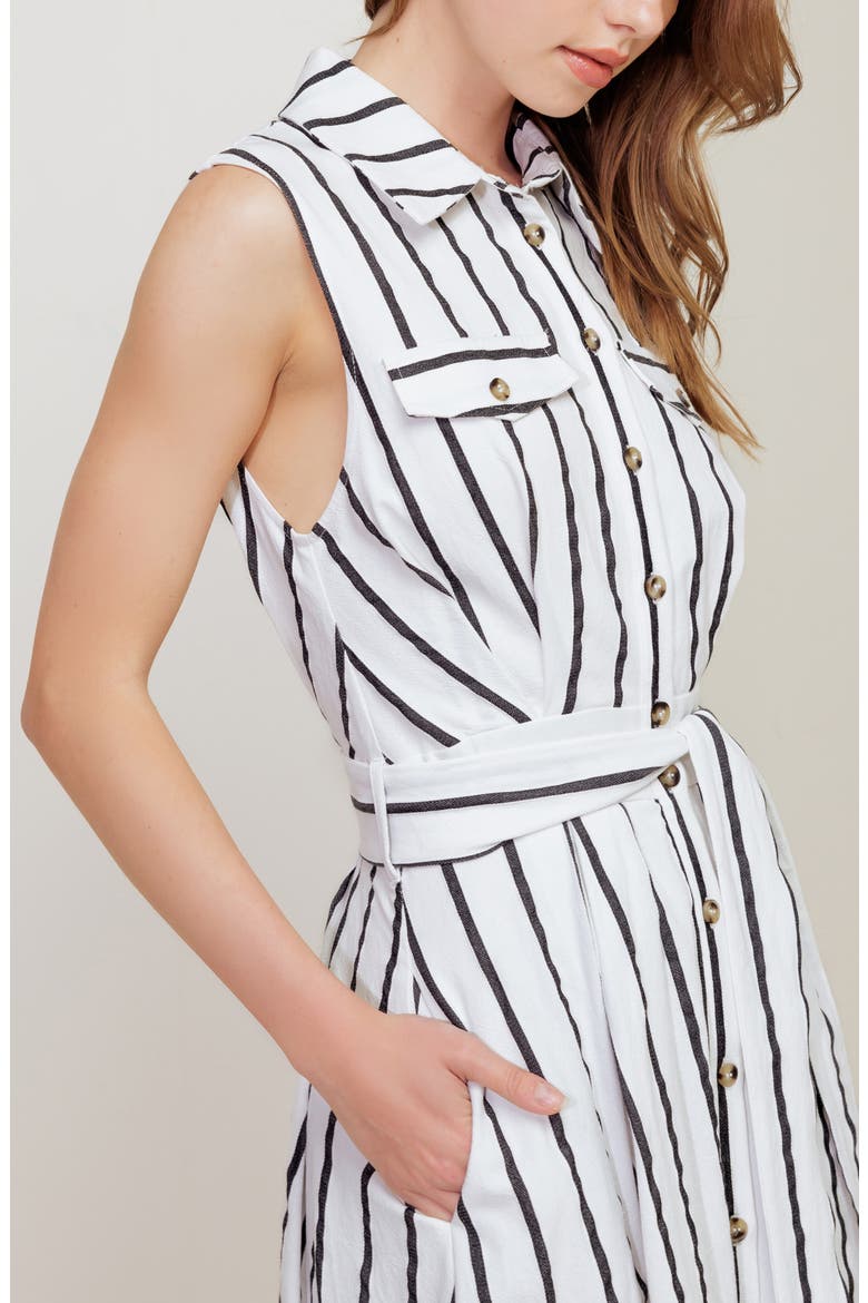 Stripe Sleeveless Midi Shirtdress, Alternate, color, WHITE/ BLACK
