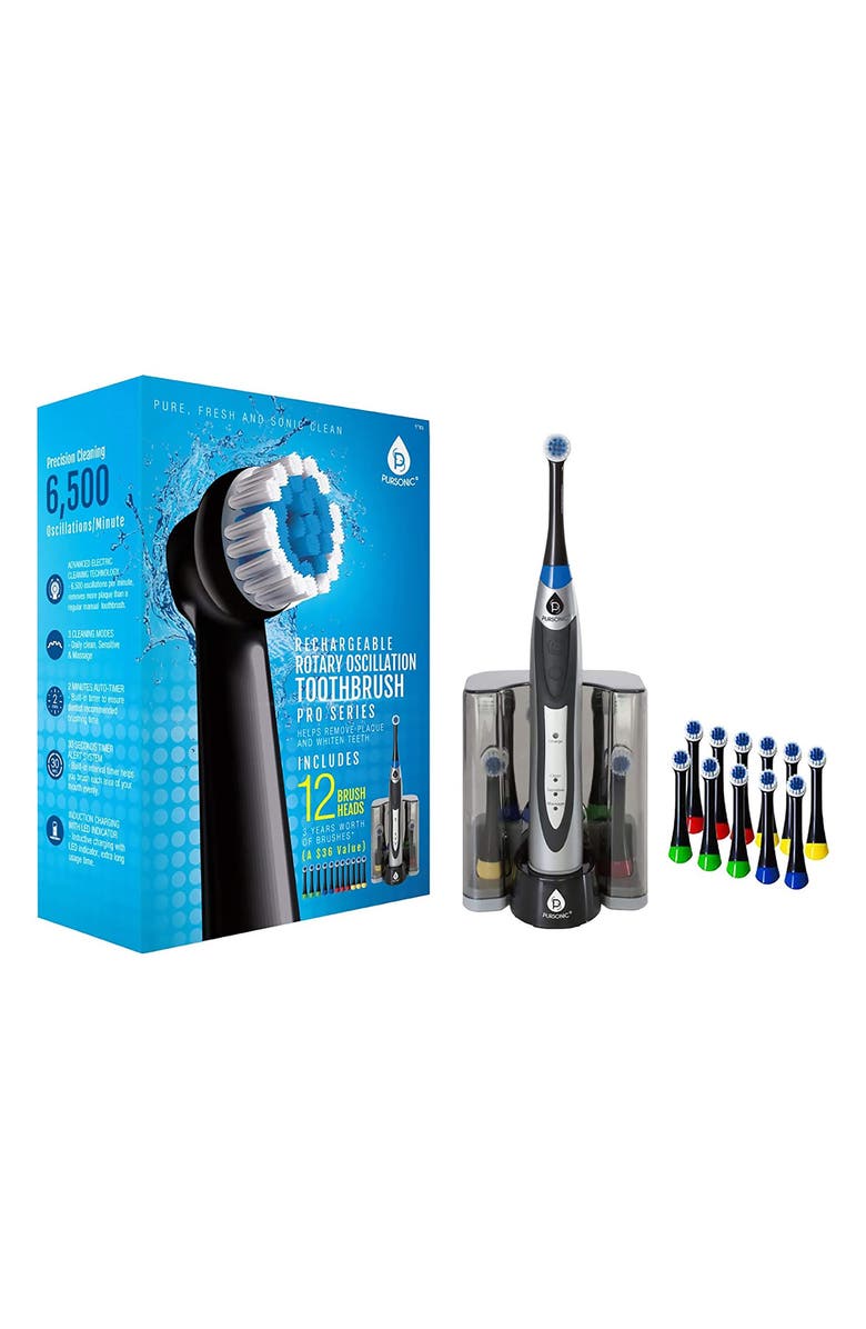 PURSONIC Rechargeable Rotary Oscillation Toothbrush Pro Series Set, Main, color, Black