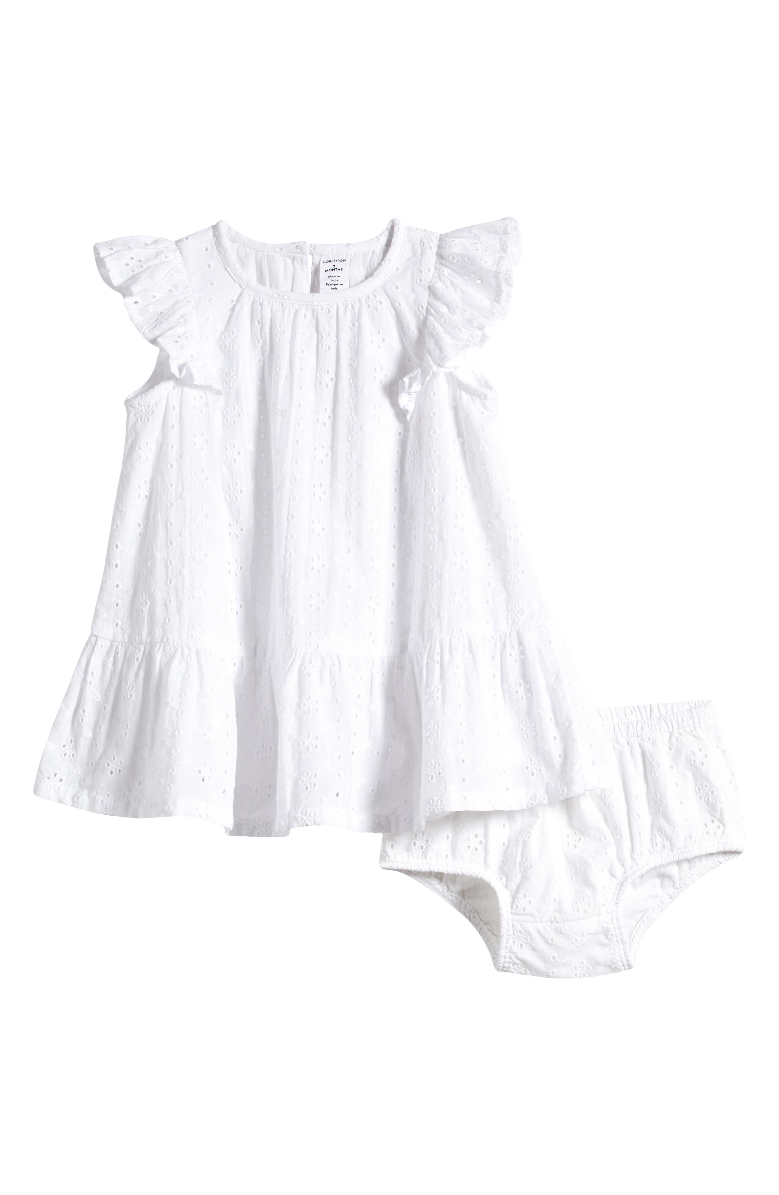 Eyelet Flutter Sleeve Cotton Dress & Bloomers