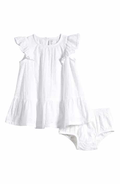 Eyelet Flutter Sleeve Cotton Dress & Bloomers