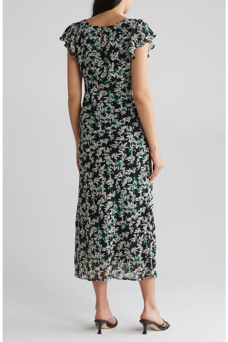 Floral Print V-Neck Maxi Dress, Alternate, color, BLACK