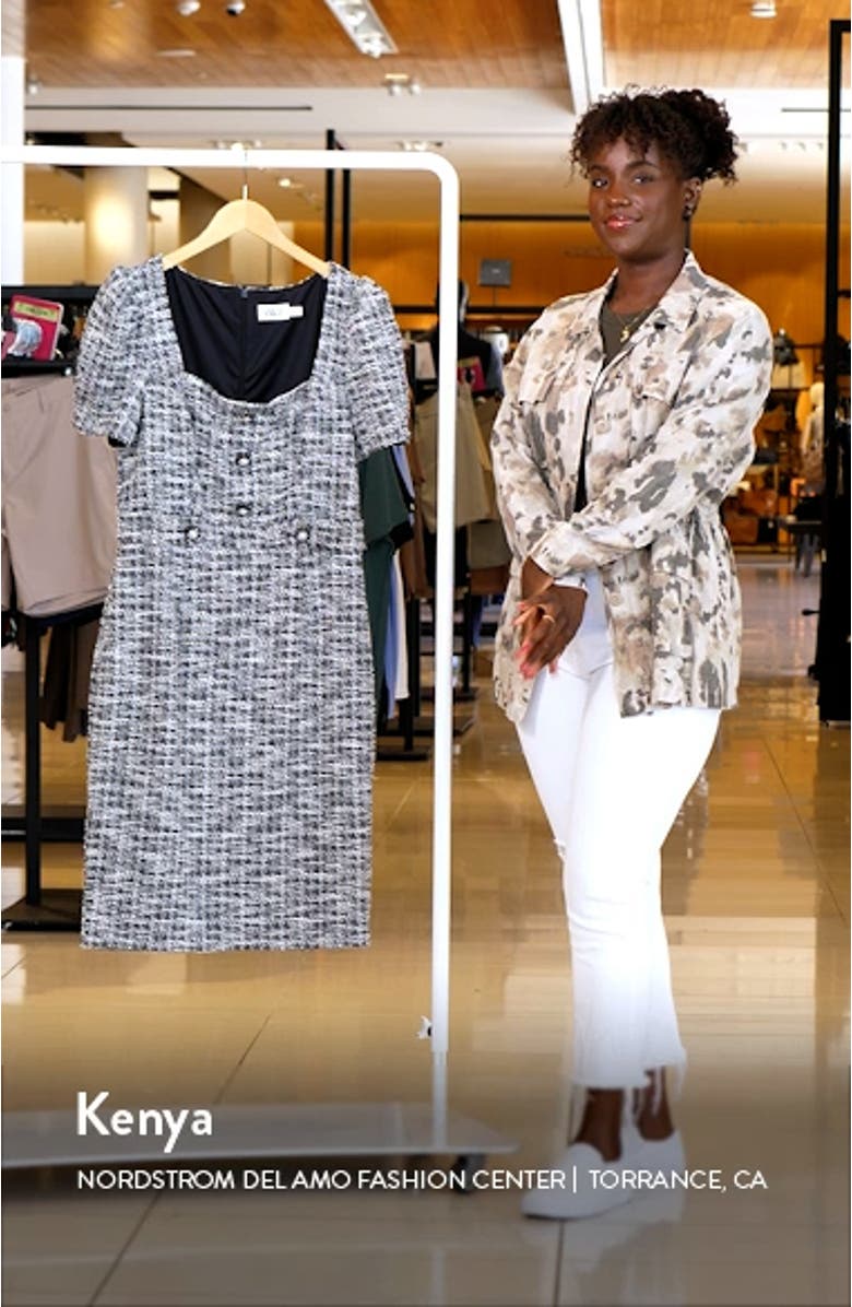 Puff Sleeve Tweed Sheath Dress, sales video thumbnail