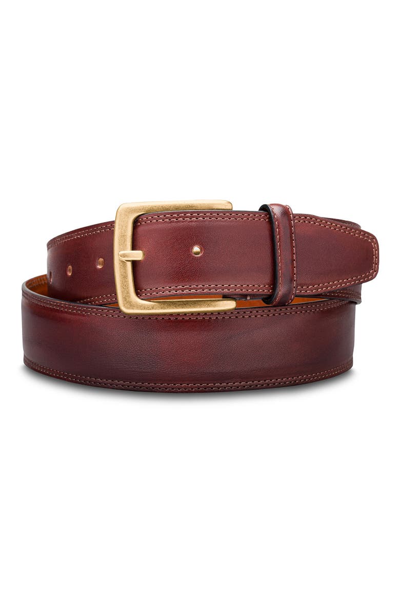 Amalfi Leather Belt, Main, color, DK BROWN
