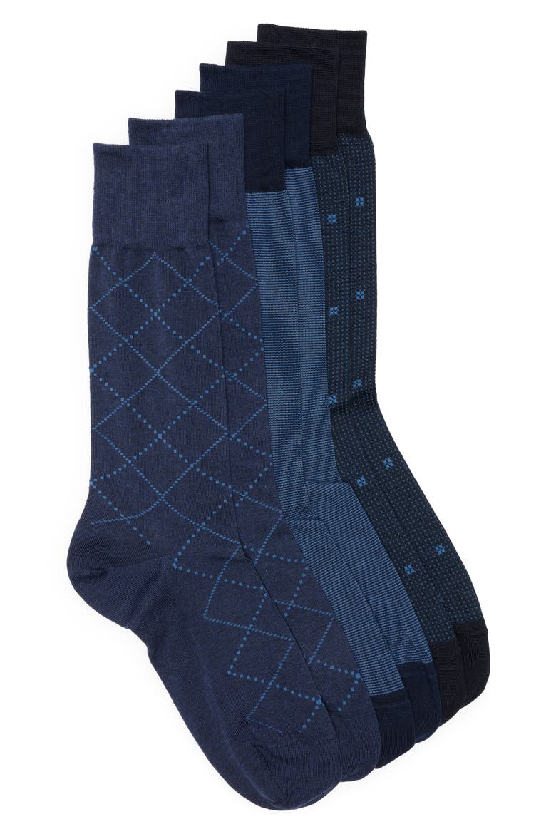 Assorted 3-Pack Crew Socks, Main, color, NAVY
