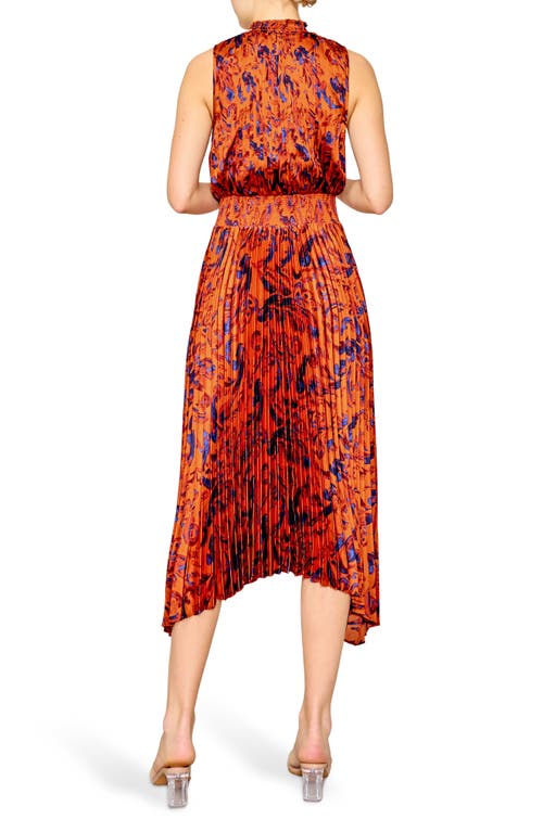 Melloday Paisley Pleated Handkerchief Hem Dress In Orange