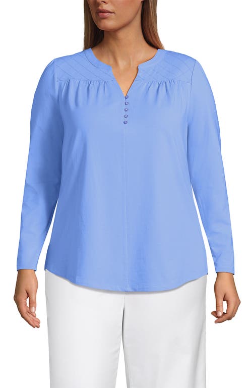 Lands' End Long Sleeve Lightweight Jersey Notch Neck Tunic Top In Blue