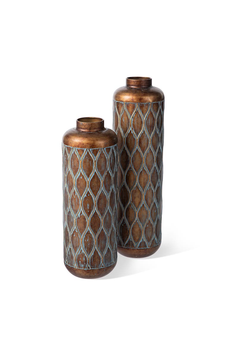 Glitzhome Set of 2 Metal Antique Cylinder Floor Decorative Vases, Alternate, color, Brown