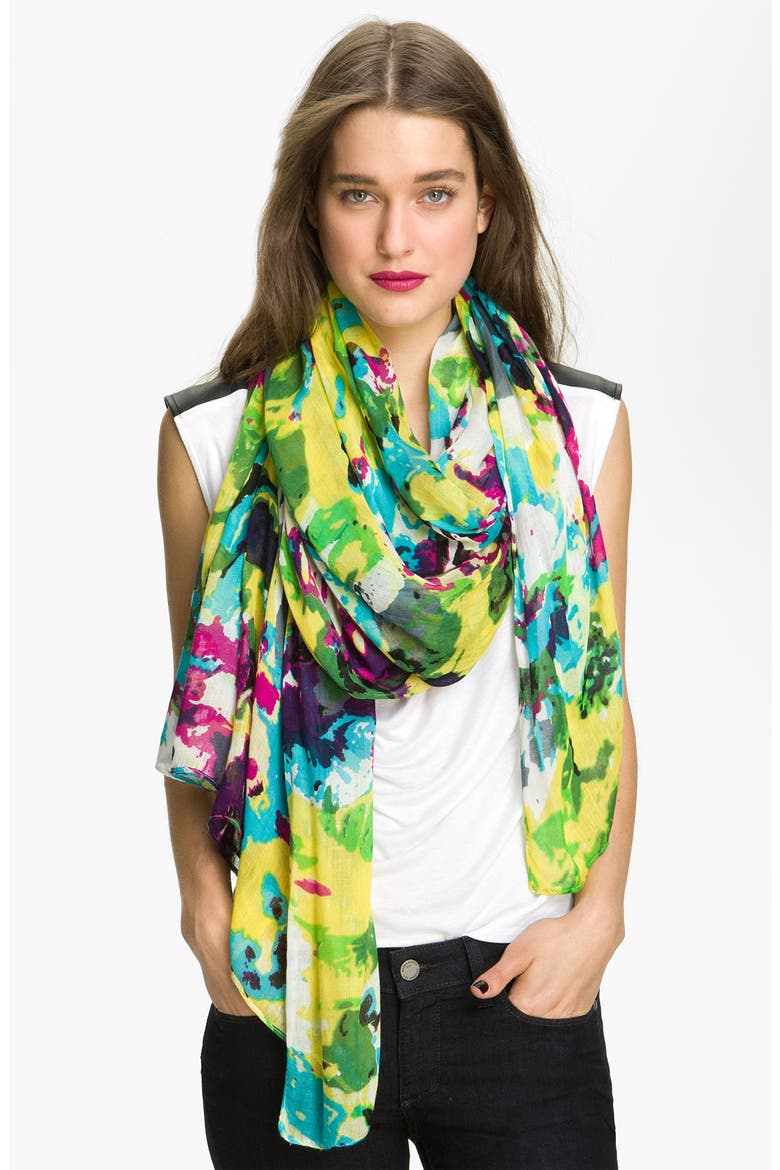 'Painted Floral' Scarf, Main, color, TURQ MULTI