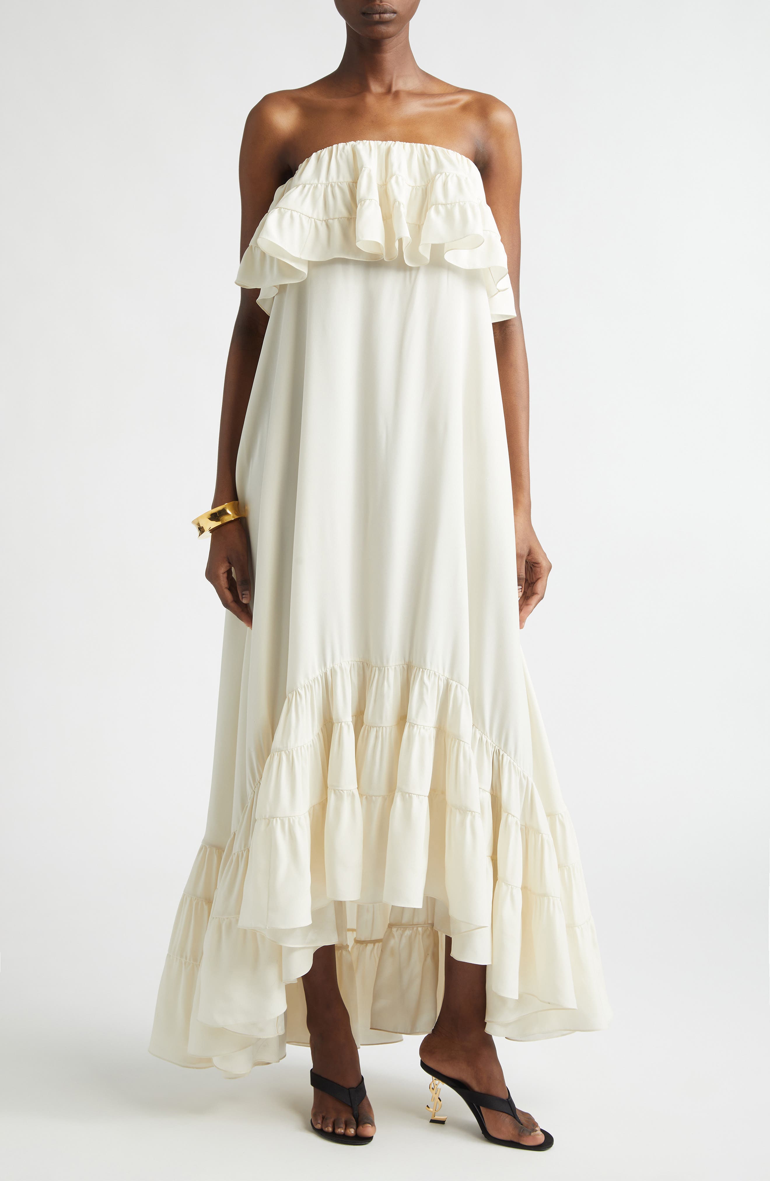 Ruffled Strapless Silk Dress