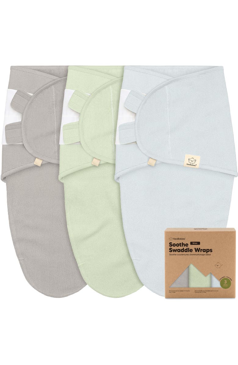 KeaBabies 3-Pack Soothe (Wren) Swaddle Wraps, Main, color, Ripple