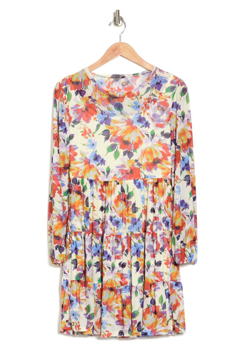 Catherine Long Sleeve Mesh Babydoll Dress, Alternate, color, PAINT FLOWERS