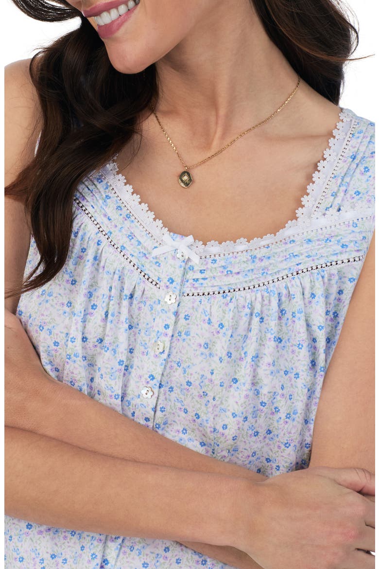 Floral Sleeveless Short Cotton Nightgown, Alternate, color, WHITE MULTI