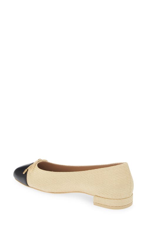 Stuart Weitzman Sleek Bow Ballet Flats Yellow Raffia And Leather In Wheat/black