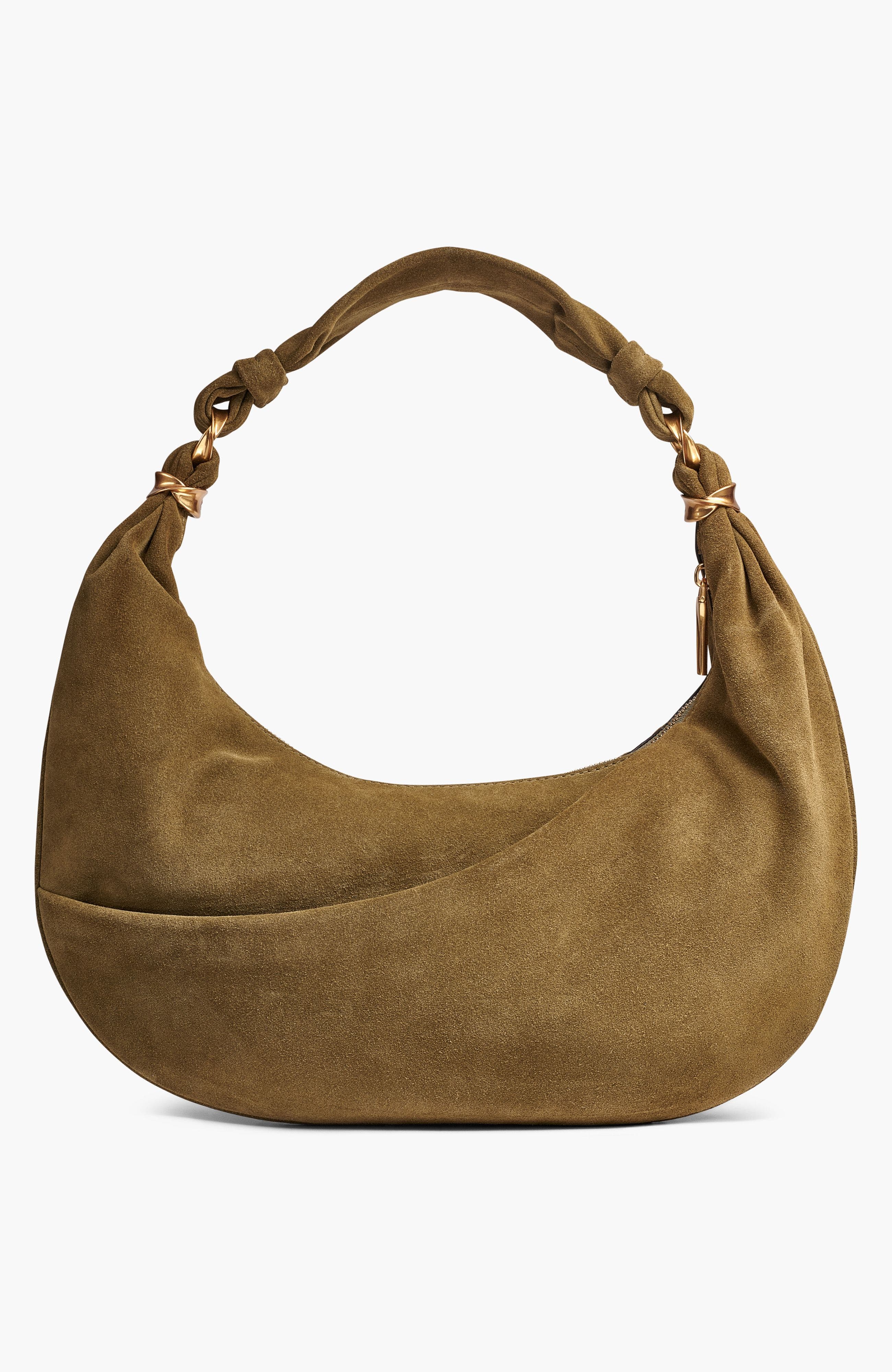 Donna Karan New York Gabardine Suede Shoulder, Alternate, color, Smoky Olive