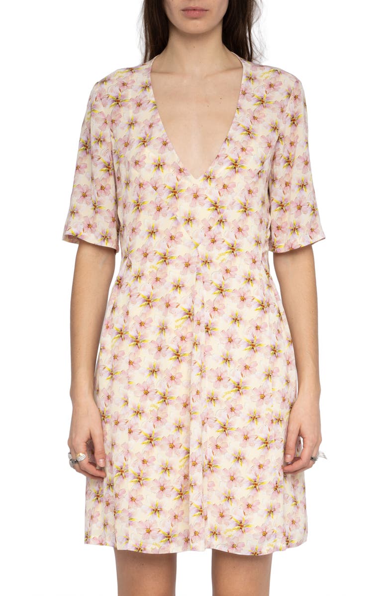 Zadig & Voltaire Rodalas Mirror Flowers Minidress, Alternate, color, Pear