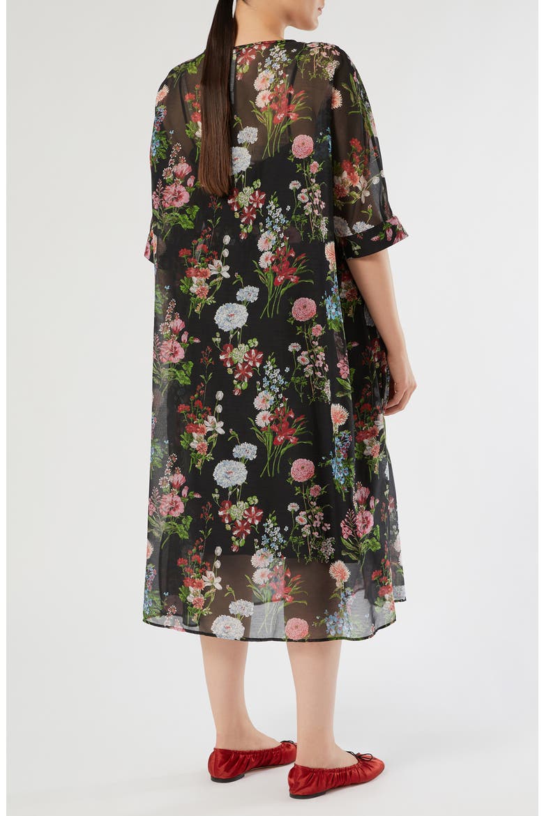 Kaki Floral Print Voile Midi Dress, Alternate, color, BLACK