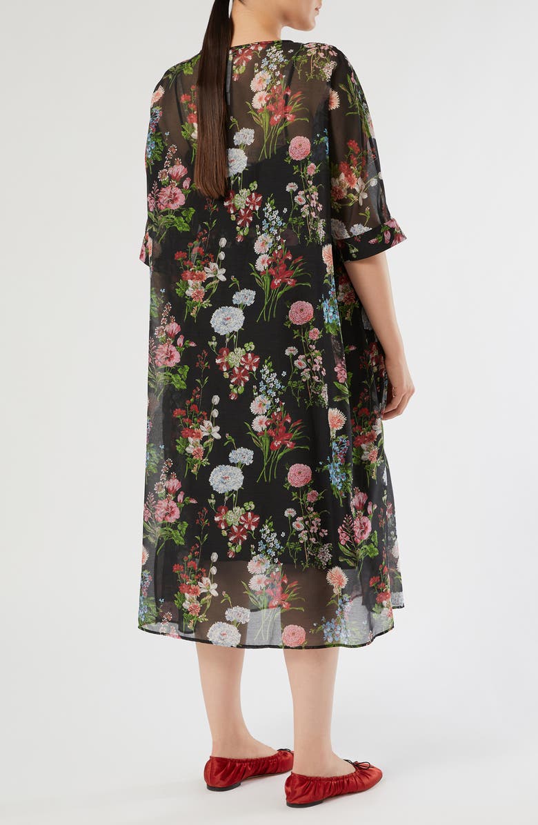Marina Rinaldi Kaki Floral Print Voile Midi Dress, Alternate, color, Black