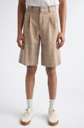 AMI PARIS Pleated Glen Plaid Virgin Wool Twill Shorts