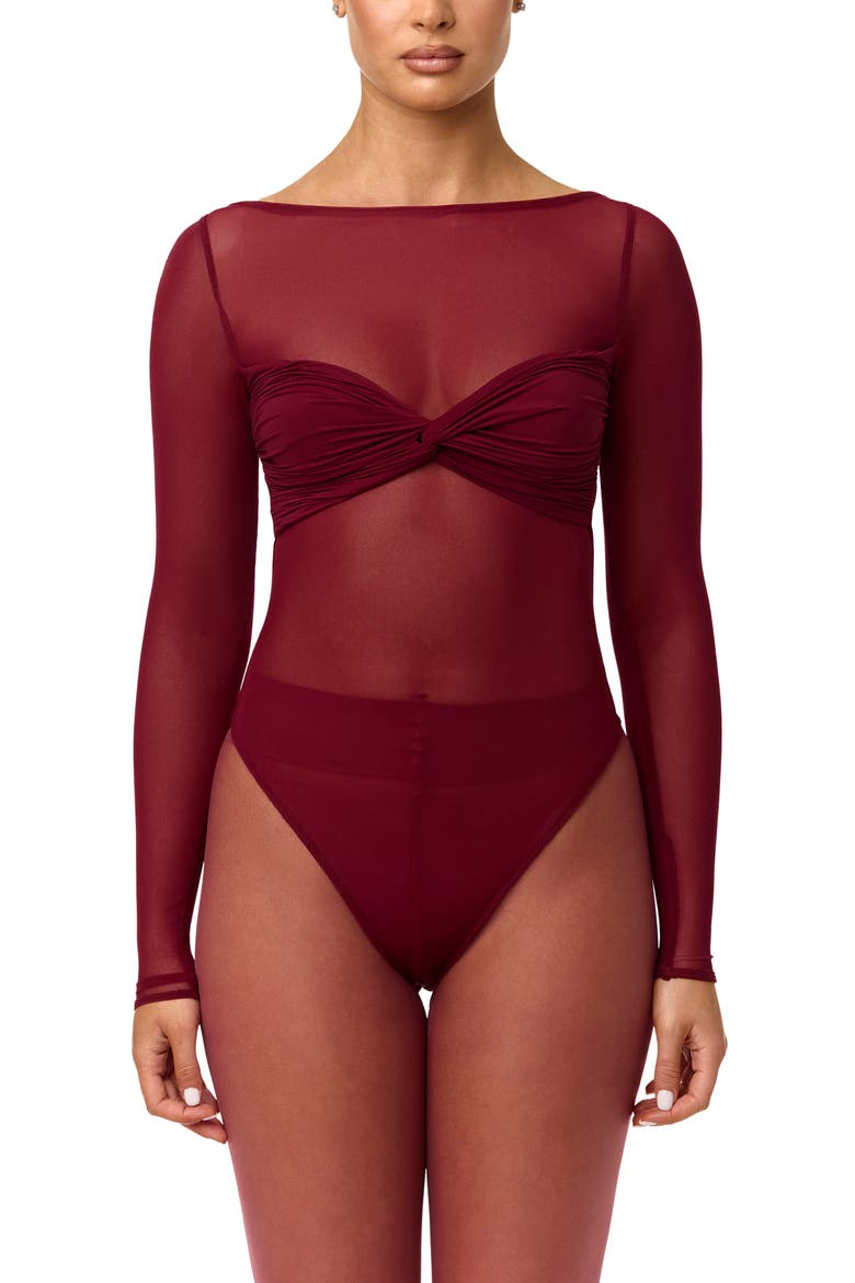 Long Sleeve Mesh Bodysuit, Alternate, color, SANGRIA