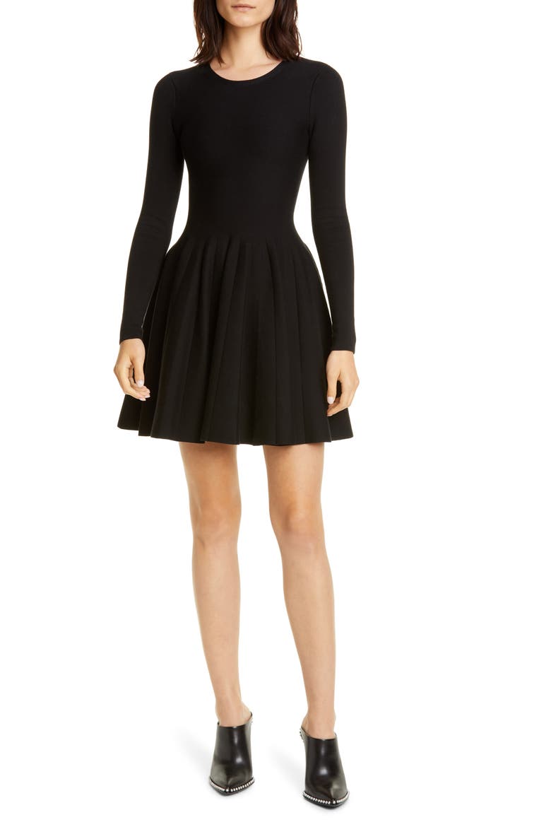 Long Sleeve Fit & Flare Dress, Main, color, BLACK