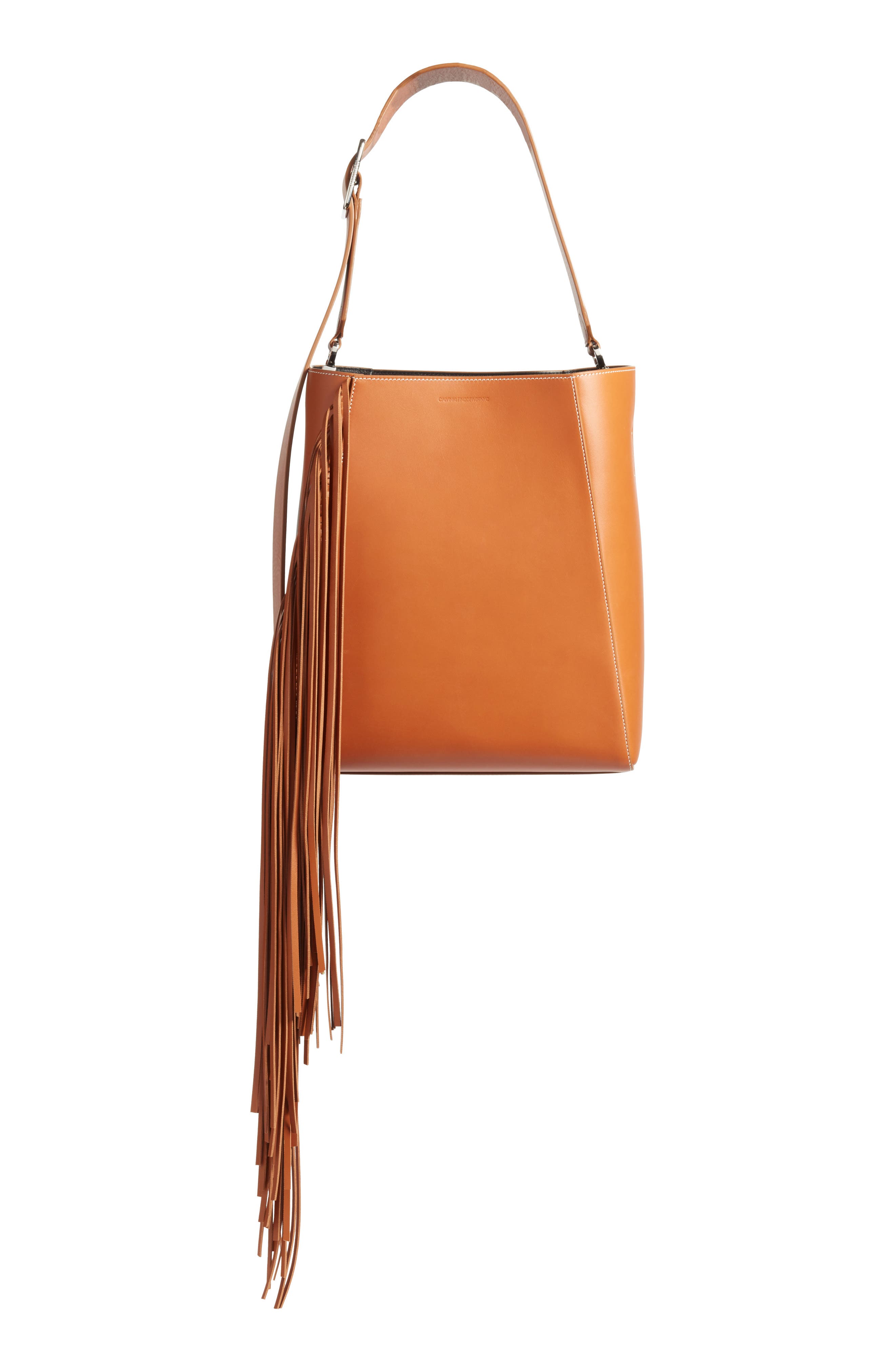 CALVIN KLEIN 205W39NYC Fringe Leather Bucket Bag, Main, color, 