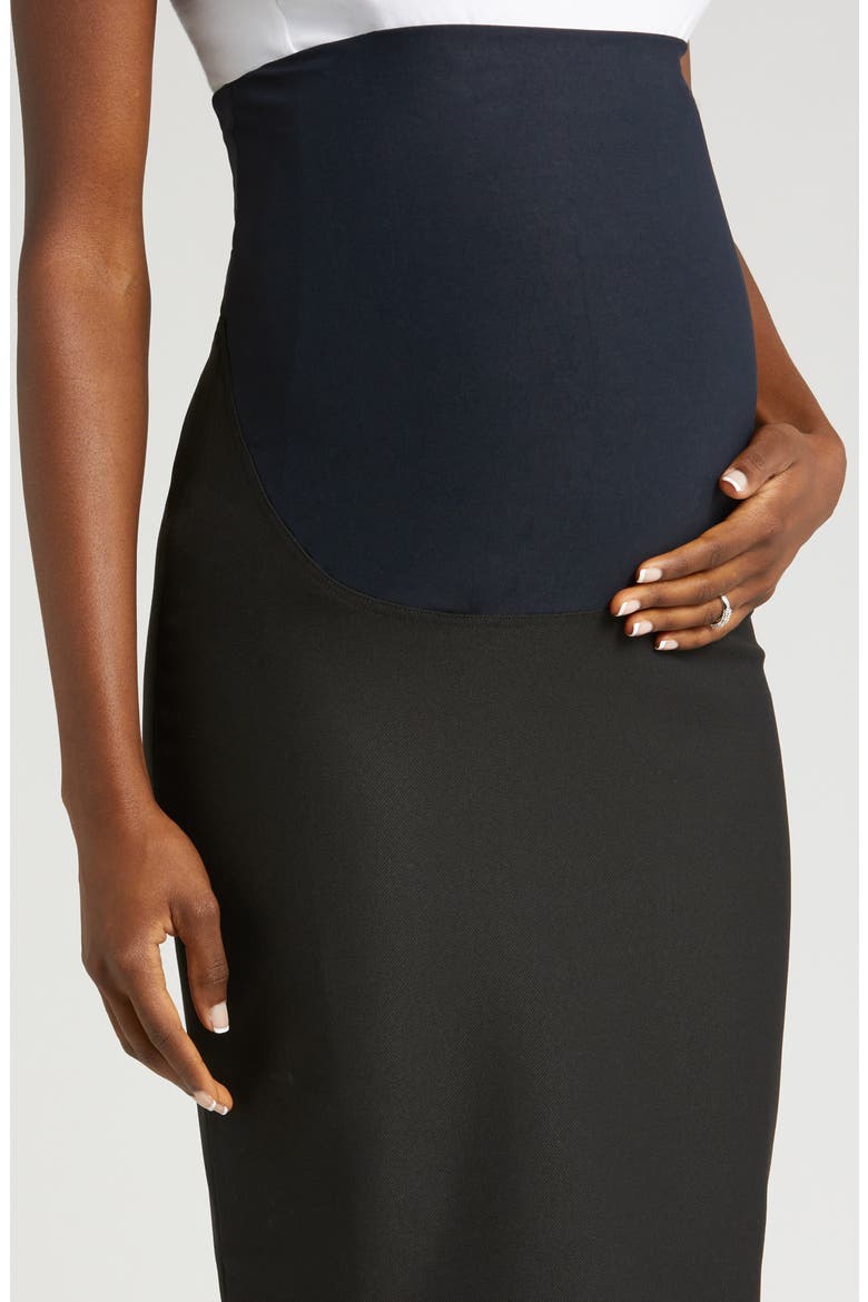 Women's Knee Length Maternity Pencil Skirt with Bump Panel in Italian Stretch Suiting Fabric, Alternate, color, BLACK