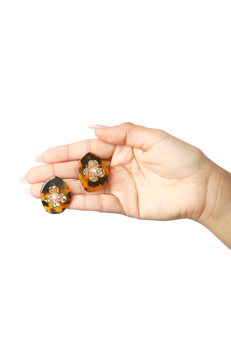 Leopard Acrylic Flower Stud Earrings, Gold-Tone Flower Earrings for Women, Alternate, color, Gold-Tone