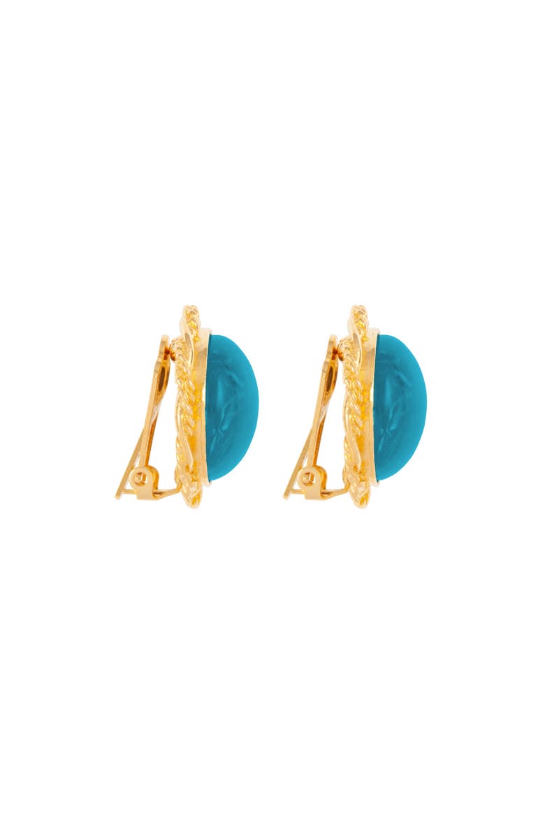 1980s Vintage Turquoise Clip-On Earrings, Alternate, color, Turquoise