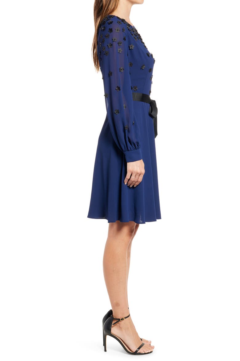 Floral Embellished Long Sleeve Dress, Alternate, color, BLUE