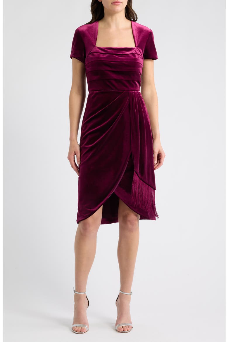 Pleated Fringe Velvet Cocktail Dress, Main, color, BURGANDY