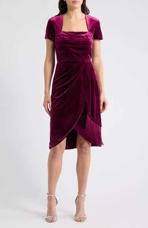 Pleated Fringe Velvet Cocktail Dress