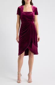 Tahari ASL Pleated Fringe Velvet Cocktail Dress