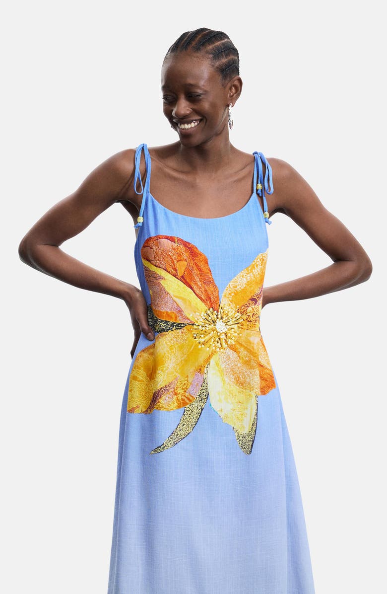 Desigual Tie Strap Maxi Dress, Alternate, color, 