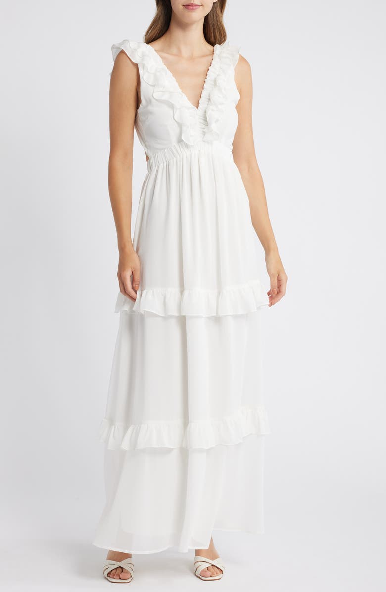 NIKKI LUND Morgan Ruffle Trim Maxi Dress, Main, color, 